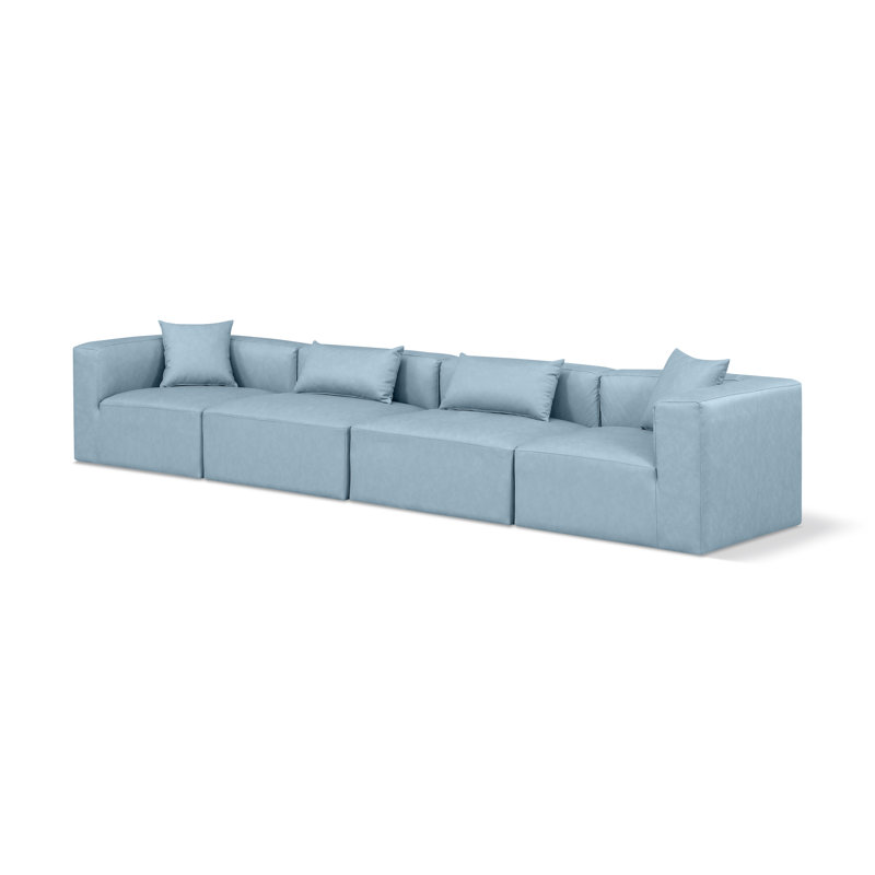Canapé modulaire 4 pièces 4 pièces, Cuir végétalien bleu clair