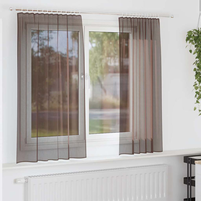 Voile Curtains With Tab Top 2 Pcs, 140cm Width x 175cm Drop, Brown