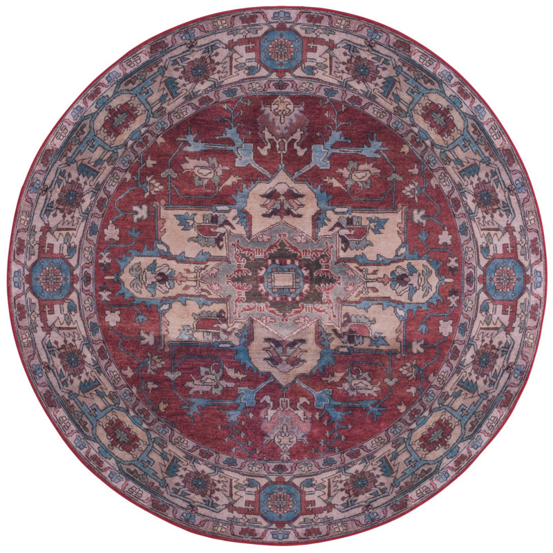 Sonia Oriental Red/Beige Power Loom Area Rug, Round 6'