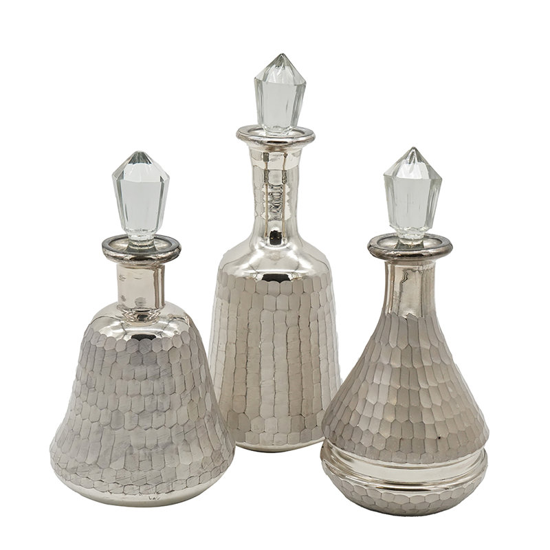 Textured Silver Glass Bottles with Clear Stopper