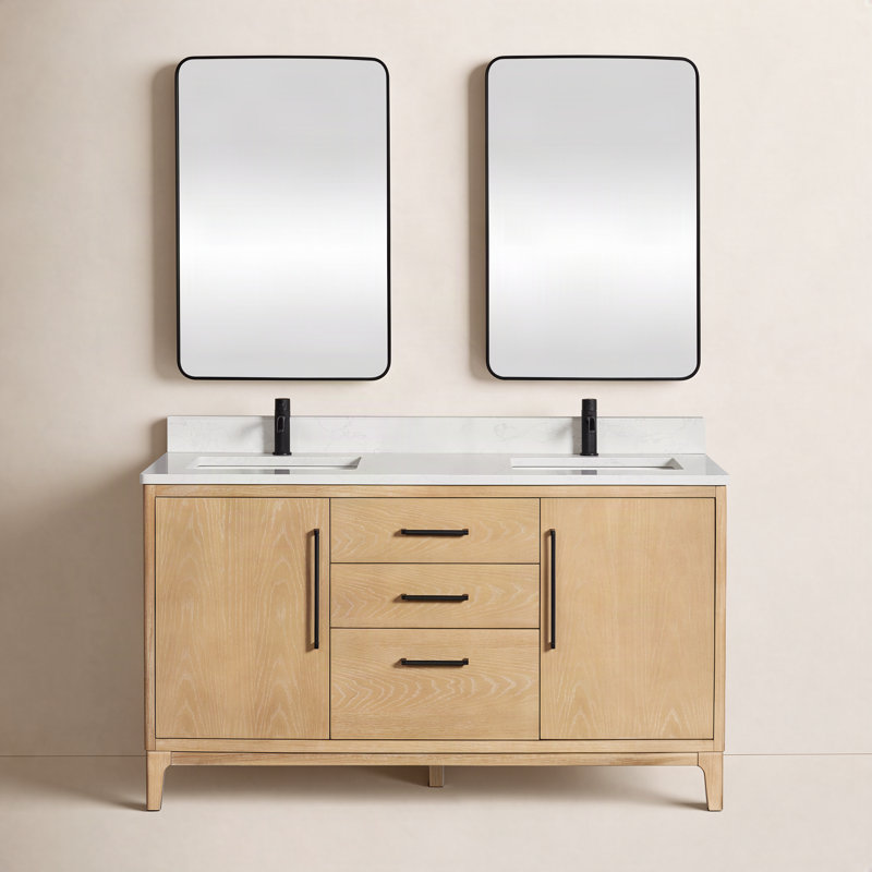 Langosta 60" Free Standing Double Bathroom Vanity, Washed Ash Gray