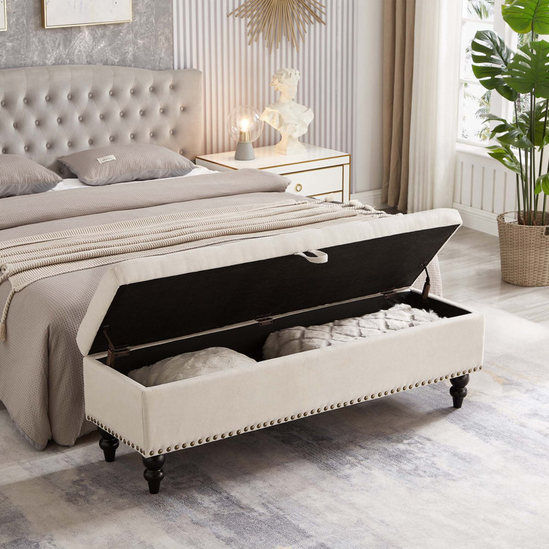 Banc de lit 59 po avec rangement, Beige