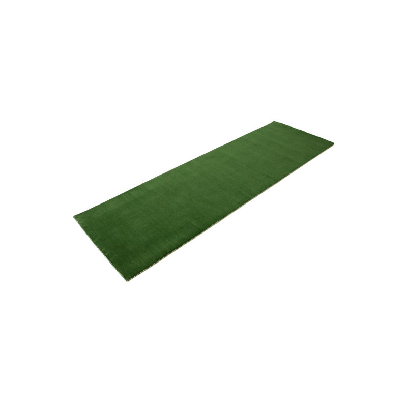 Solid Colour Wool Hand Woven Area Rug, Green, Runner 60 x 180cm