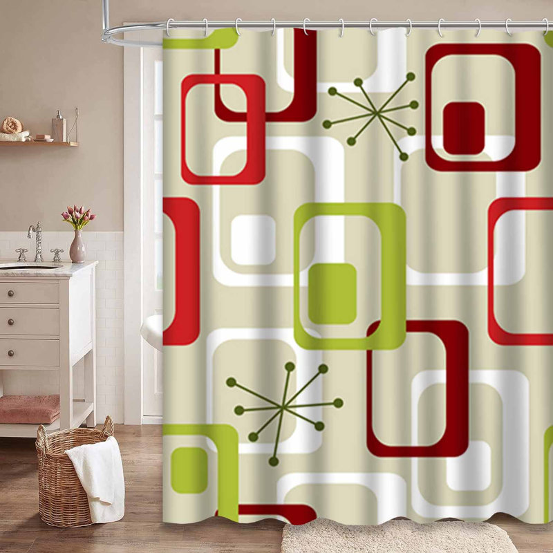 Rideau de douche imperméable rétro Mid-Century avec 12 crochets, L 72 po x l 72 po