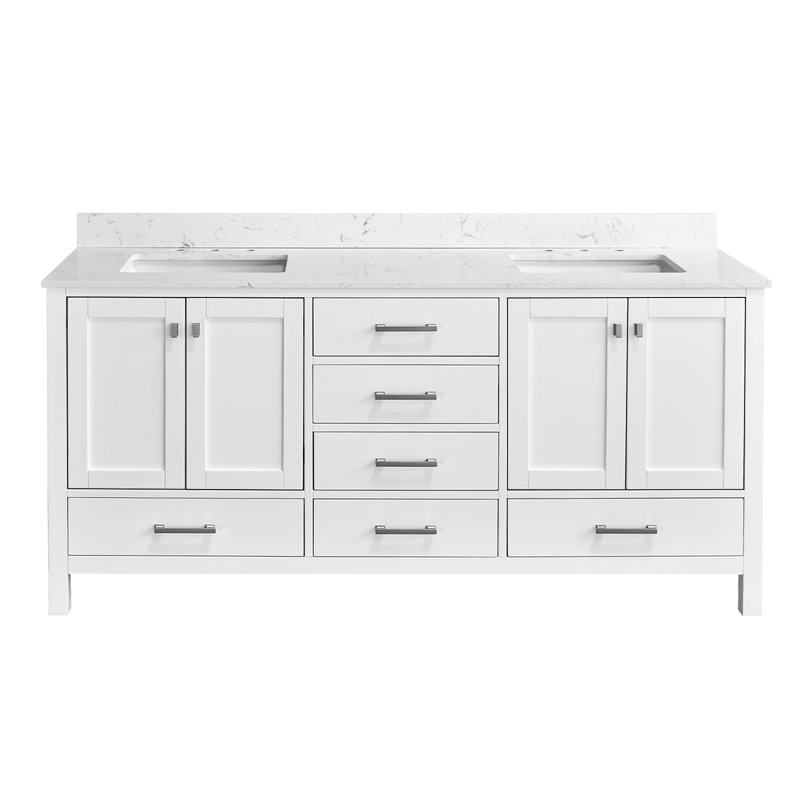 Meuble-lavabo autoportant moderne en bois massif 72 po avec lavabo double 72 po - Meuble de rangement spacieux