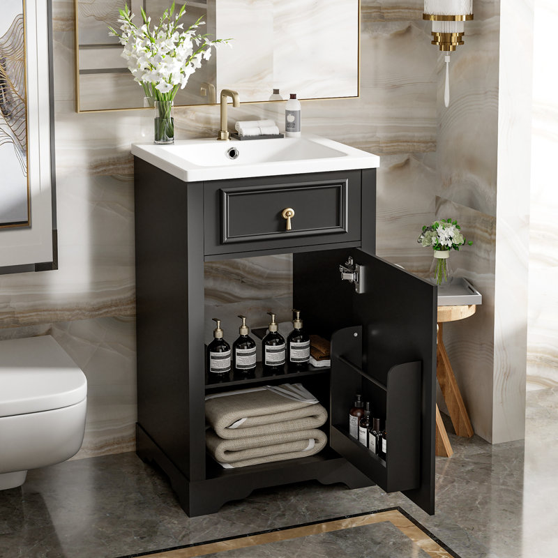 Meuble-lavabo 20 po avec comptoir en céramique, Noir