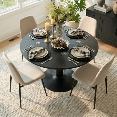 Ensemble de table de salle à manger pour 4 personnes avec table ronde et 4 chaises rembourrées en chenille
