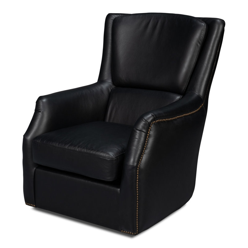Baker Swivel Club Chair, Dark Brown Genuine Leather