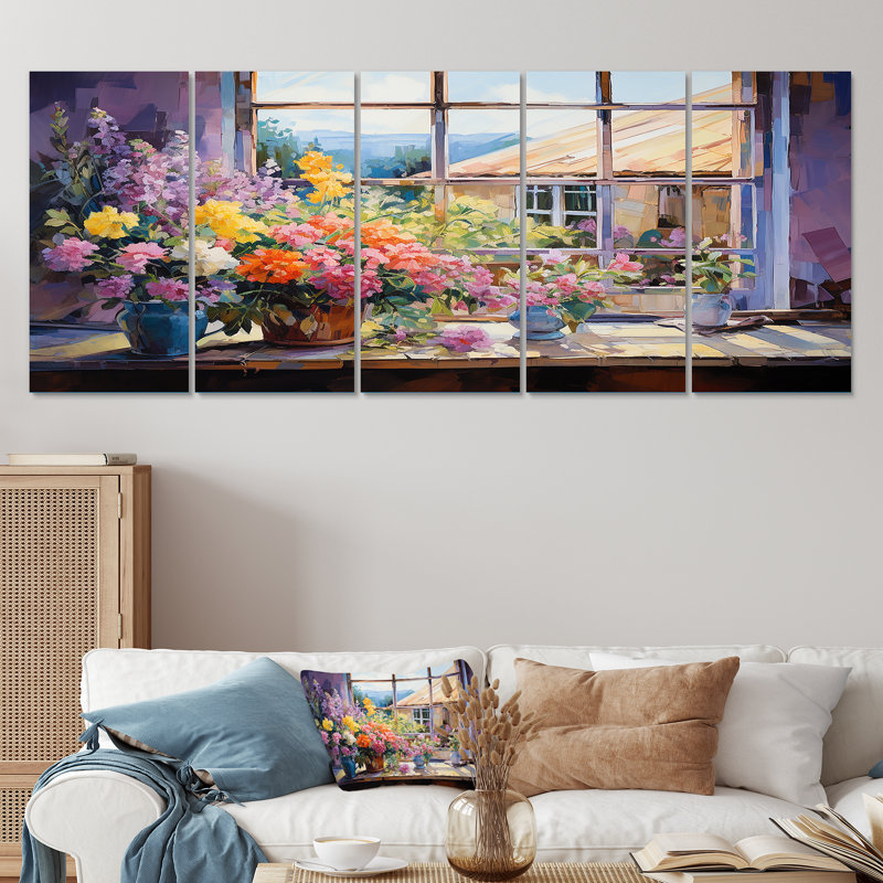 "Art floral mauve 5 pièces", H 28 po x l 60 po
