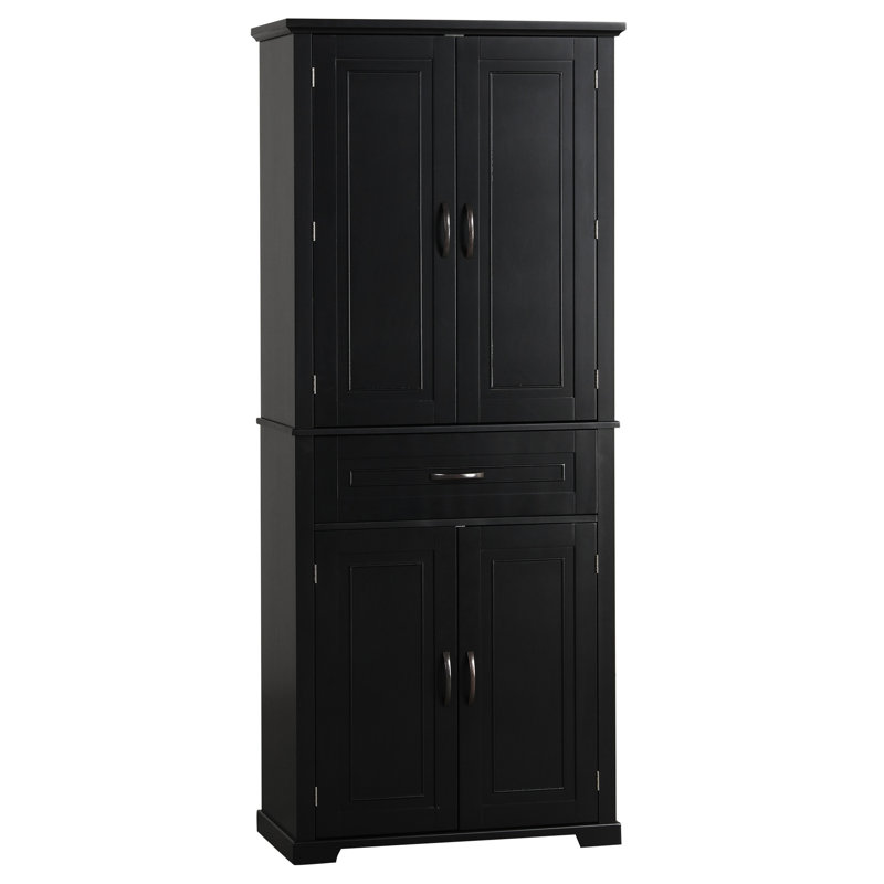Armoire de salle de bain de style noir - plusieurs compartiments de rangement, tablette réglable haute avec tiroir et, Noir