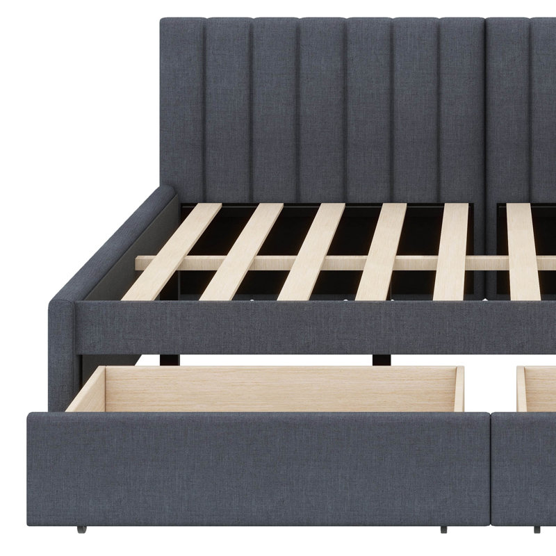Full-Size Upholstered Daybed With Two Spacious Built-In Storage Drawers, Gray
