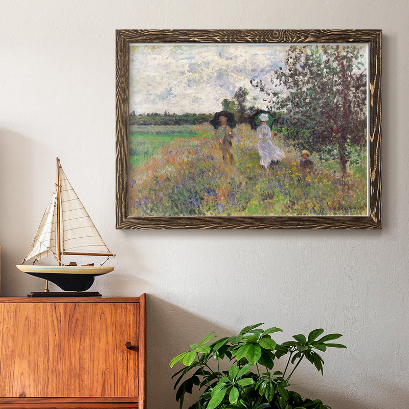 Promenade A Argenteuil 1875 par Monet, reproduction d'art sur toile, Cadre noyer, H 26 po x l 38 po x P 1,5 po