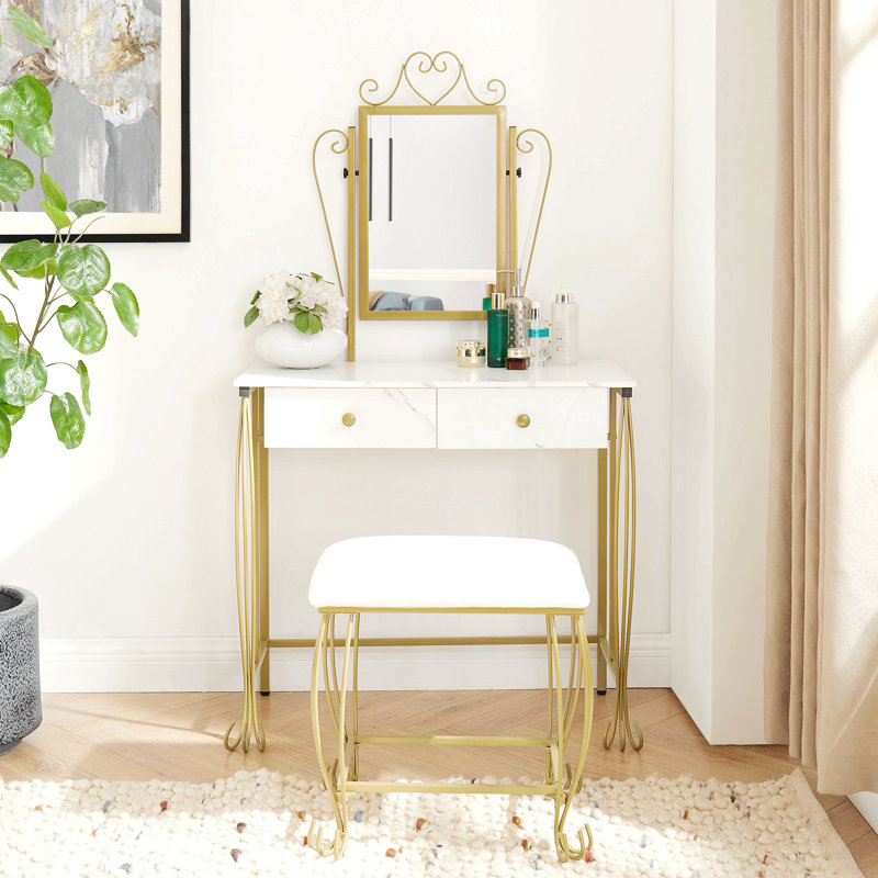 Ensemble de coiffeuse avec tabouret et bureau de maquillage avec rangement