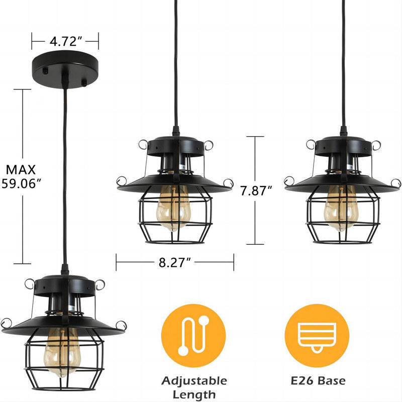 Lustre campagnard rétro, luminaire suspendu en métal rustique pour la cuisine et le salon