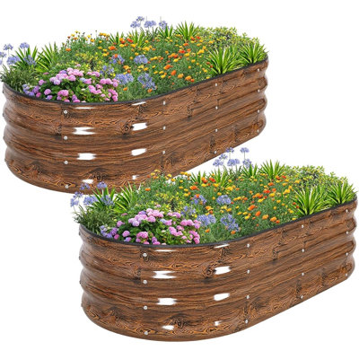 Bacs à fleurs surélevés galvanisés pour jardin et pot de fleurs avec outils de jardinage - Paquet de 2