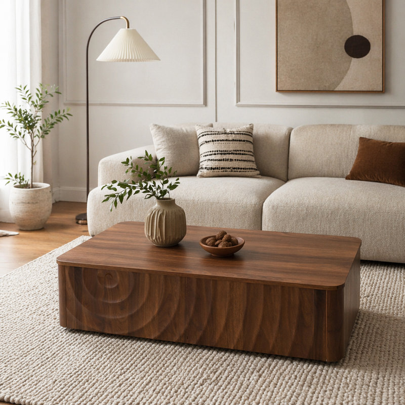 Table basse rectangulaire 47 po avec rangement, Noyer brun