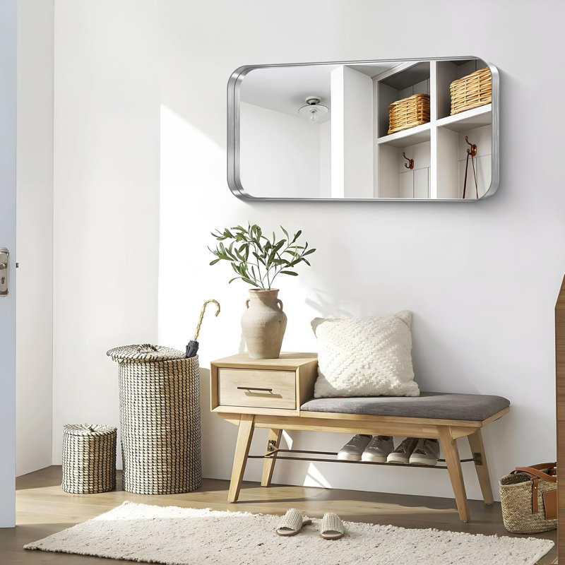 Miroir de salle de bain Silver, Argent argent, 48 po x 24 po, Coin arrondi