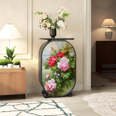 Floral Bird Solid Wood Living Room Entry Cabinet