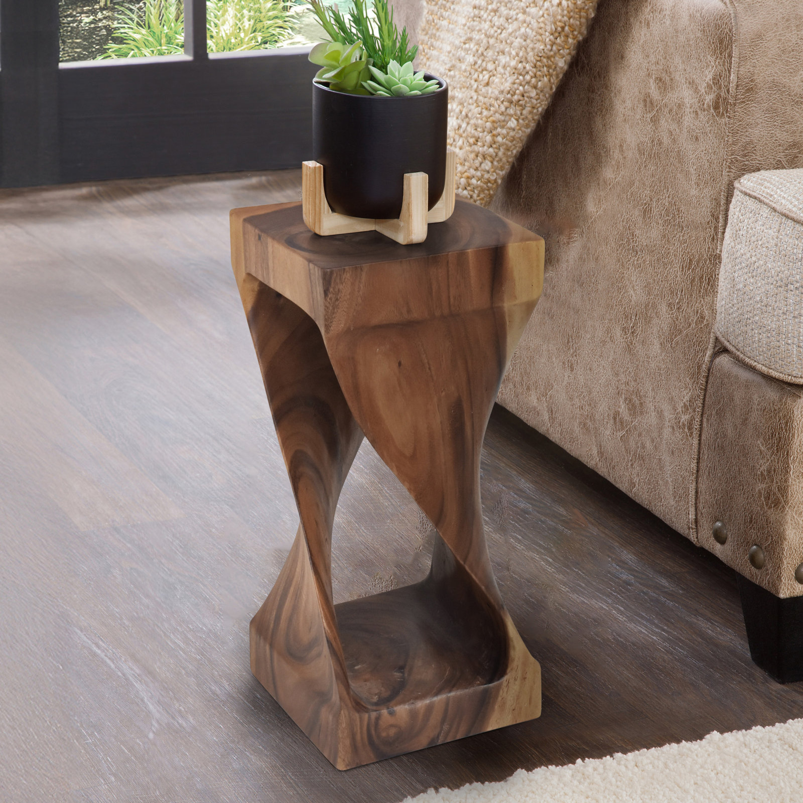 Neddy Solid Wood End Table, Brown, 18.25" H x 12" W x 12" D