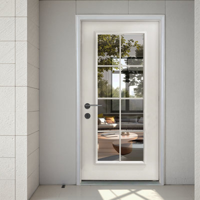 36 in. x 80 in. 8 Lite Full Lite Clear Glass Hand Inswing Fiberglass Entrance Door