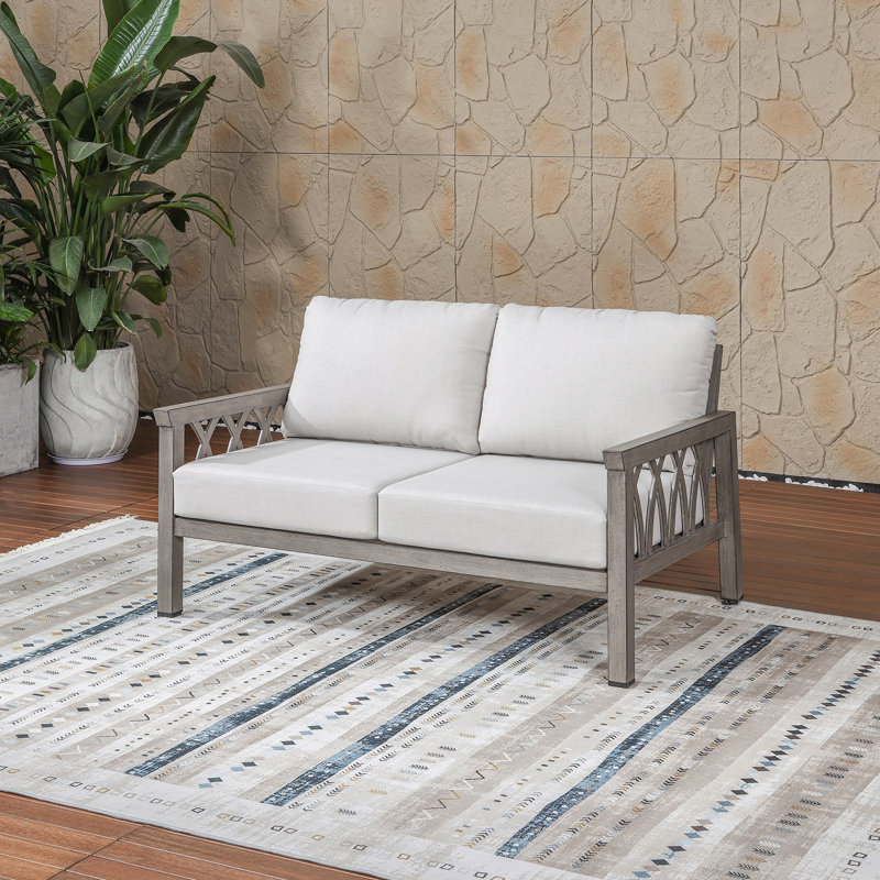 SeeHill Outdoor Aluminum Loveseat Sofa, 2-Seat Patio Sofa with Thick Cushions, Outdoor Club Sofa Couch, Weather-Resistant Patio Loveseat Furniture for Porch, Garden, Balcony, Limed Oak