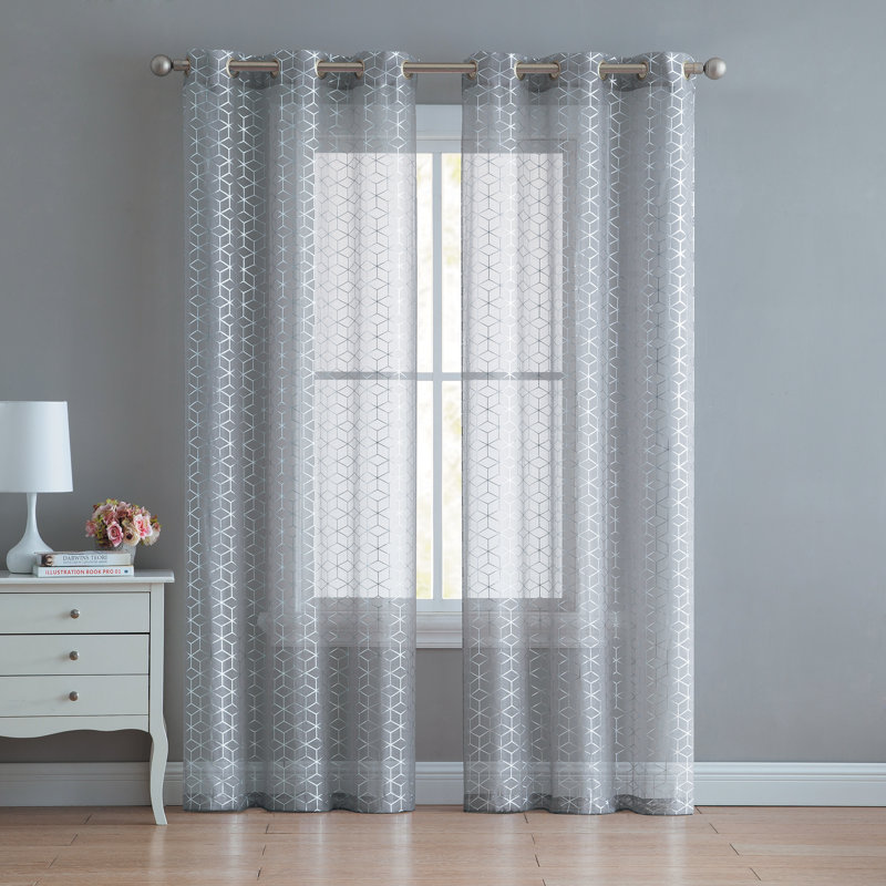 Kucera Semi Sheer Sliding Panel Pair, 38" W x 84" L, Gray/Silver