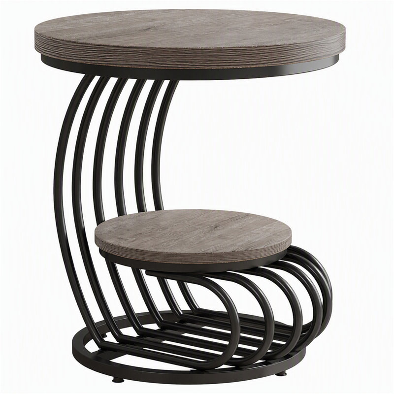 Table de bout ronde, table d'appoint 2 niveaux, Grey / Black, Grey, Black