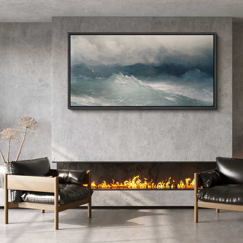 «Moody Blue Nautical Ocean Waves Coastal Extra Large», reproduction d'art sur toile encadrée, H 30 po x l 60 po