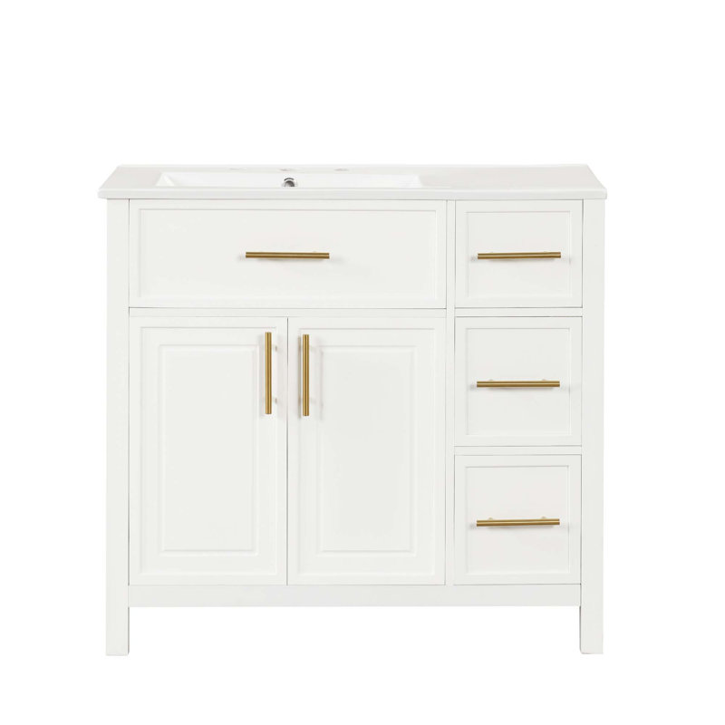 Meuble-lavabo 36 po avec comptoir d'évier, meuble-lavabo avec 2 portes et 3 tiroirs