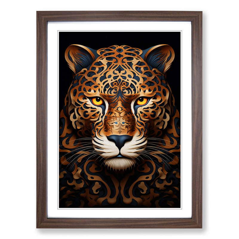 Leopard Op - Single Picture Frame Print on Wood, Walnut Framed, 46cm H x 34cm W x 2cm D