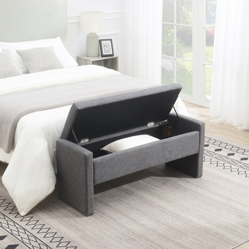 Banc rembourré avec rangement à rabat, Gris foncé