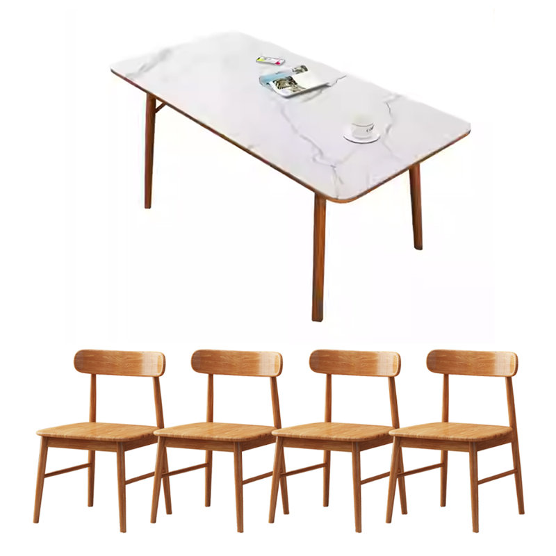 Table de salle à manger en bois de cerisier crème, Blanc / Gris