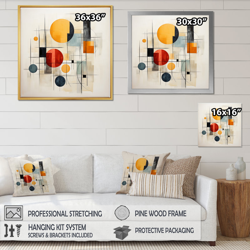 Motif géométrique coloré Mid Century I - impression, H 16 po x l 16 po x P 1 po, Toile tendue