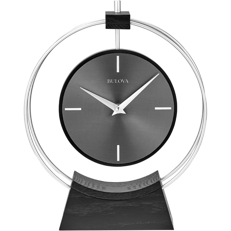 Silver and Black Quartz Modern Tabletop Mantel Clock