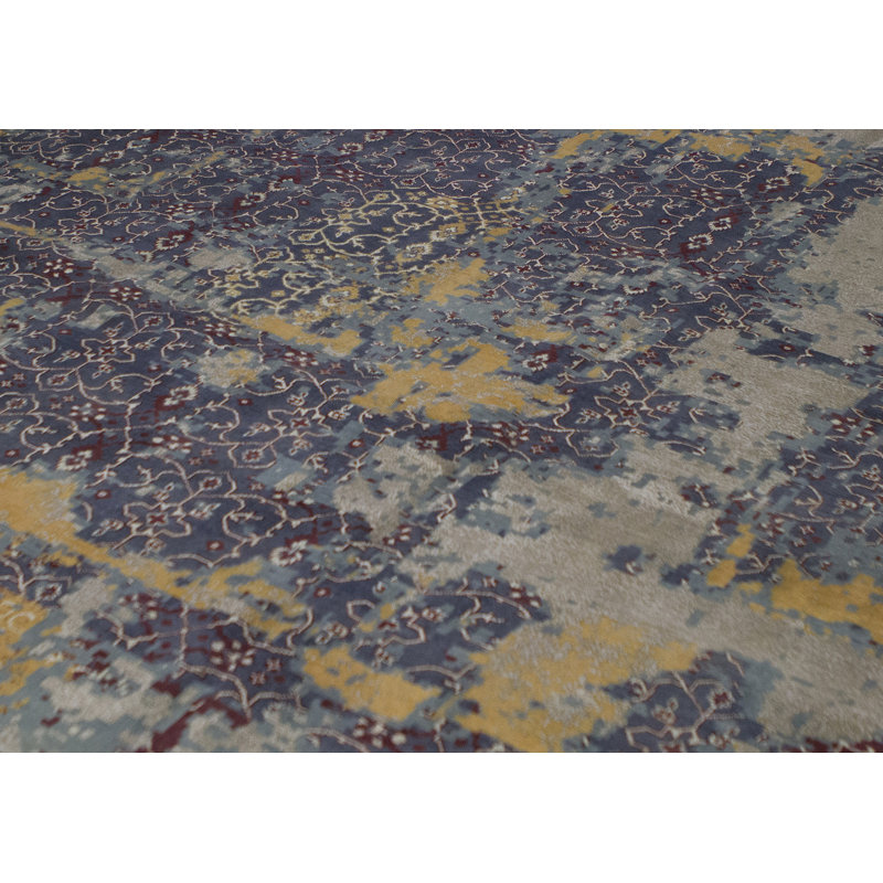 Kendale Abstract Area Rug in Dark Blue/Yellow/Brown, Rectangle 9' x 11'9"