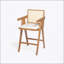 Tabouret de bar 27 po en plastique tissé crème avec dossier en mousse et structure en bois d'hévéa durable, parfait pour les cuisines et les bars modernes-443632894-443632888
