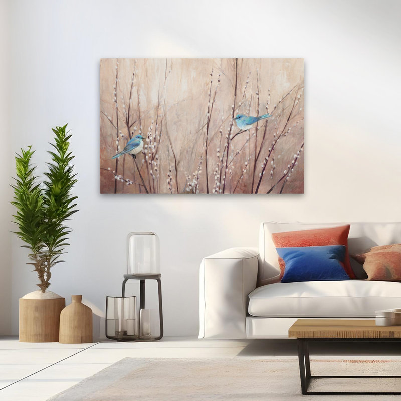 Jolis oiseaux - animaux, oiseaux, branches bleues, H 36 po x l 48 po