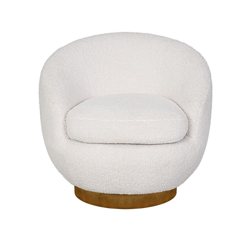 Cream Sherpa Barrel Swivel Chair with Wood Base