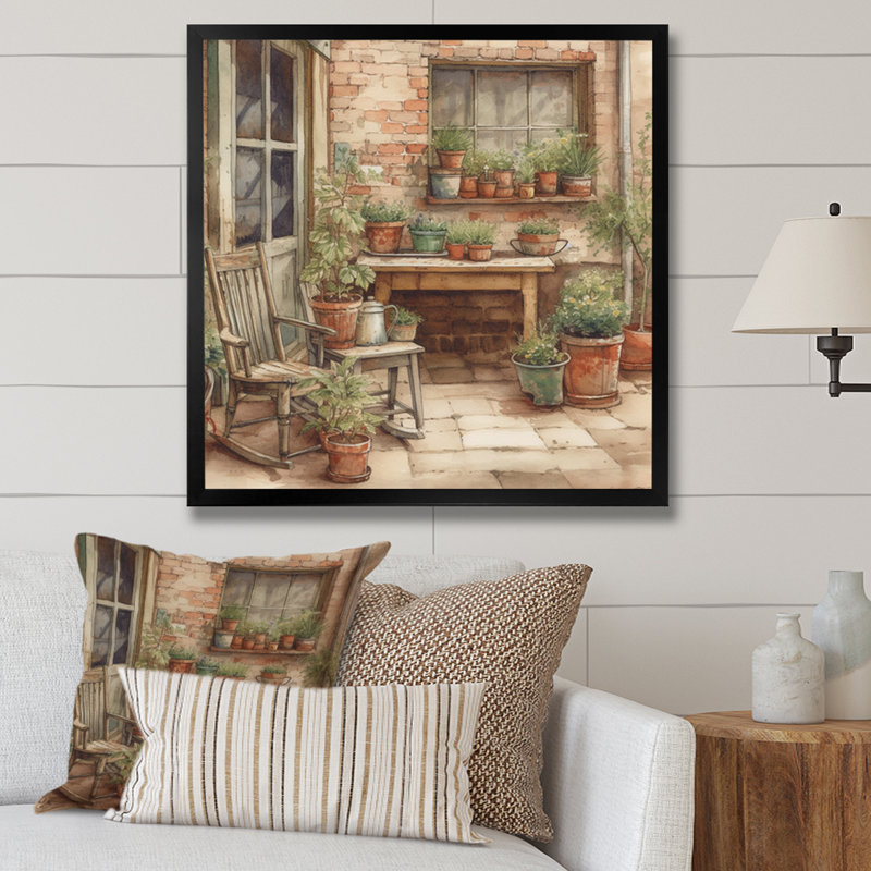 Chaise avec accoudoirs Rumman entourée de plantes IV sur toile, Cadre photo noir, H 16 po x l 16 po x P 1 po