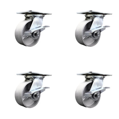 5 Inch Heavy Duty Semi Steel Caster Set with Ball Bearings and Brakes SCC