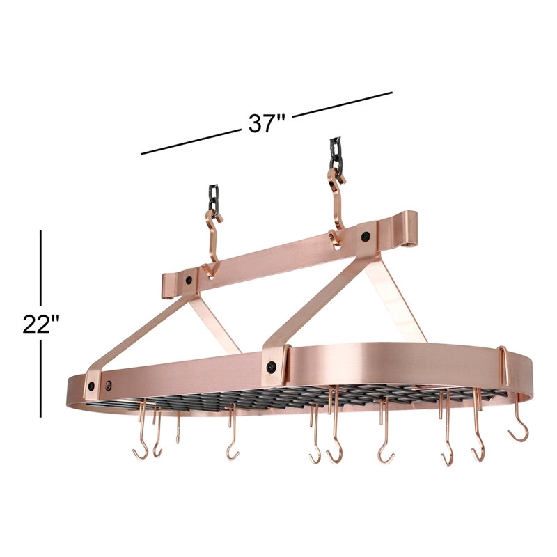 Handcrafted 36" French Oval Ceiling Pot Rack with 18 Hooks