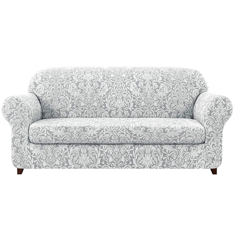 Housse pour canapé Stretch Damask, H 41 po x l 92 po x P 42 po, Mélange de polyester gris clair