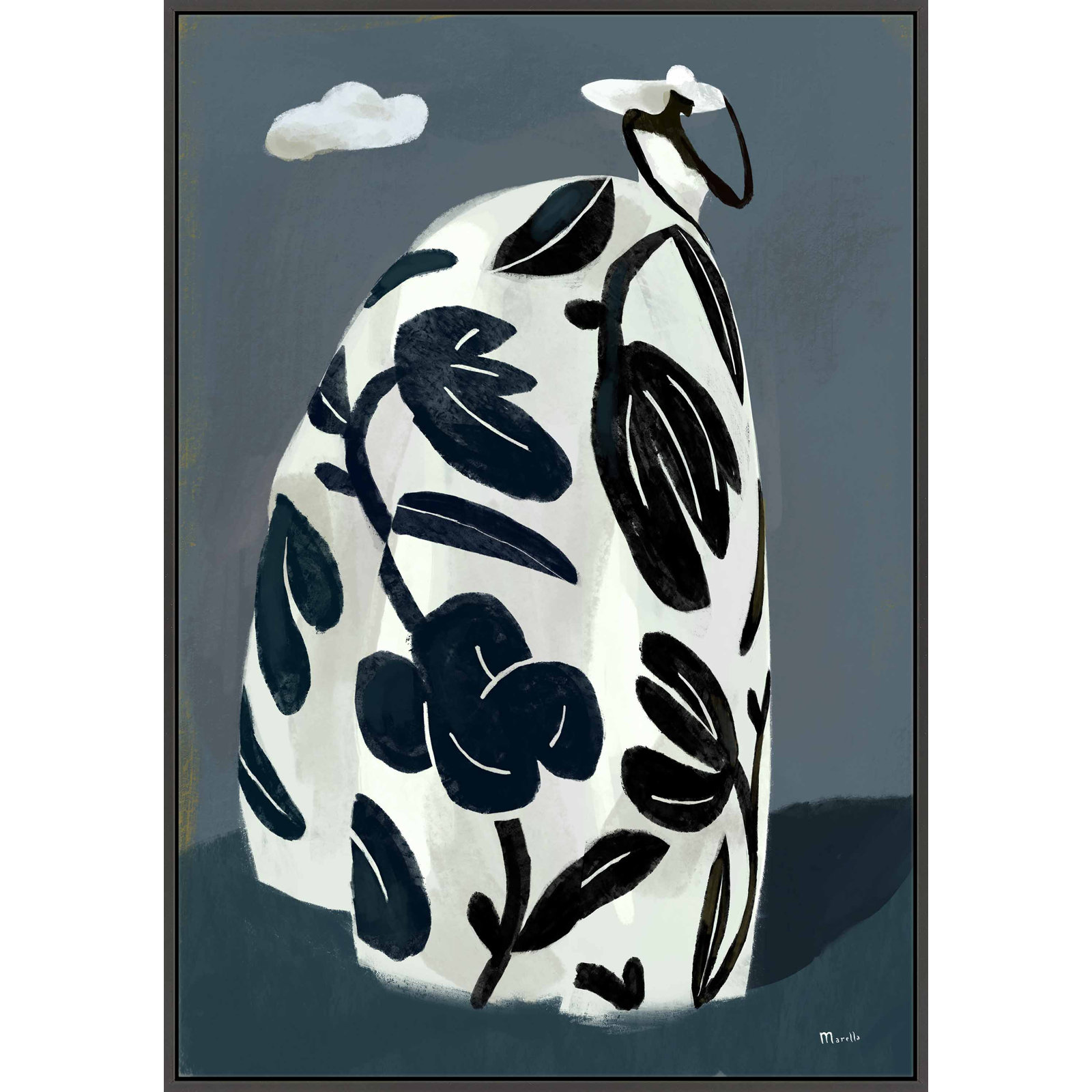 Black Dress Print by Marco Marella, Black Canvas Framed, 50" H x 35" W x 1.25" D
