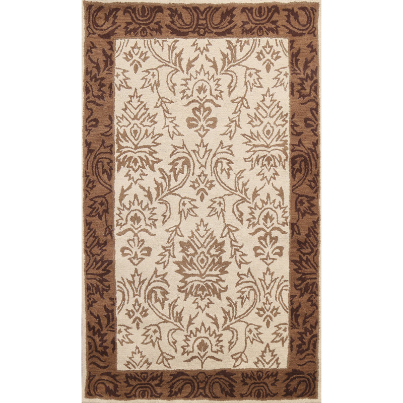 Tapis ivoire / brun en laine touffeté à la main Grigor