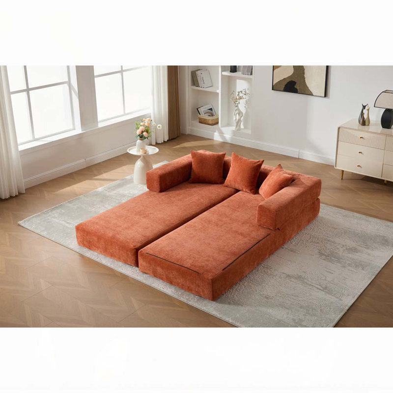 Canapé-lit pliant avec coussins Chenille, Orange