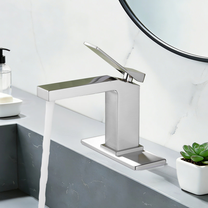 Robinet de lavabo de salle de bain monocorps et monocommande en laiton massif 6 "avec drain, Nickel brossé, Drainage inclus