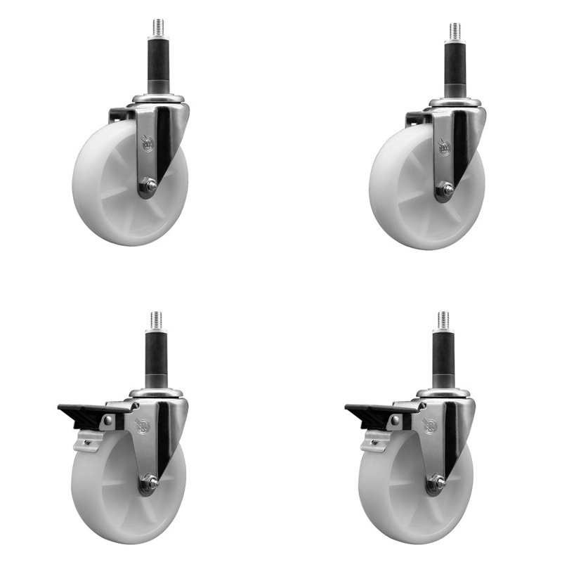 Ensemble de roulettes extensibles en nylon pivotant sur roulettes 1 pouce 2 freins SCC