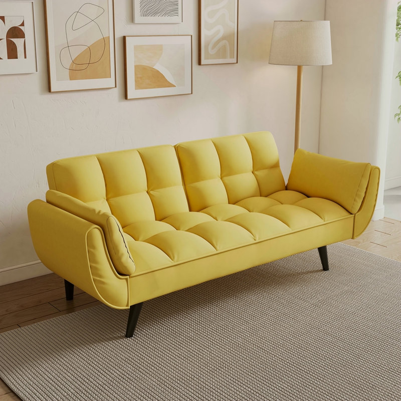 57 pouces canapé jaune Soft deux accoudoirs Coussin décoratif confortable