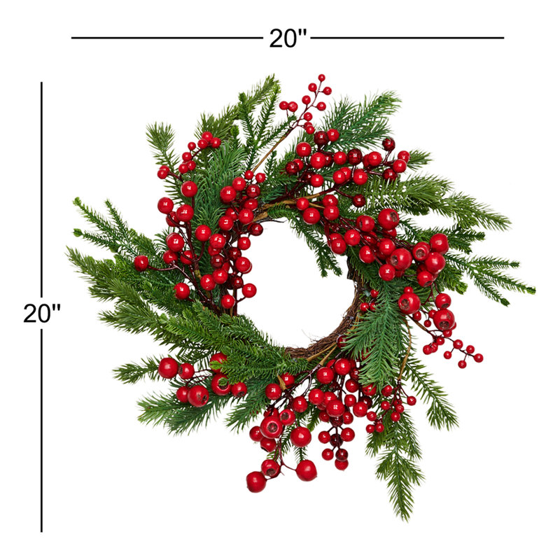 Couronne de 20 po avec baies rouges et cèdre