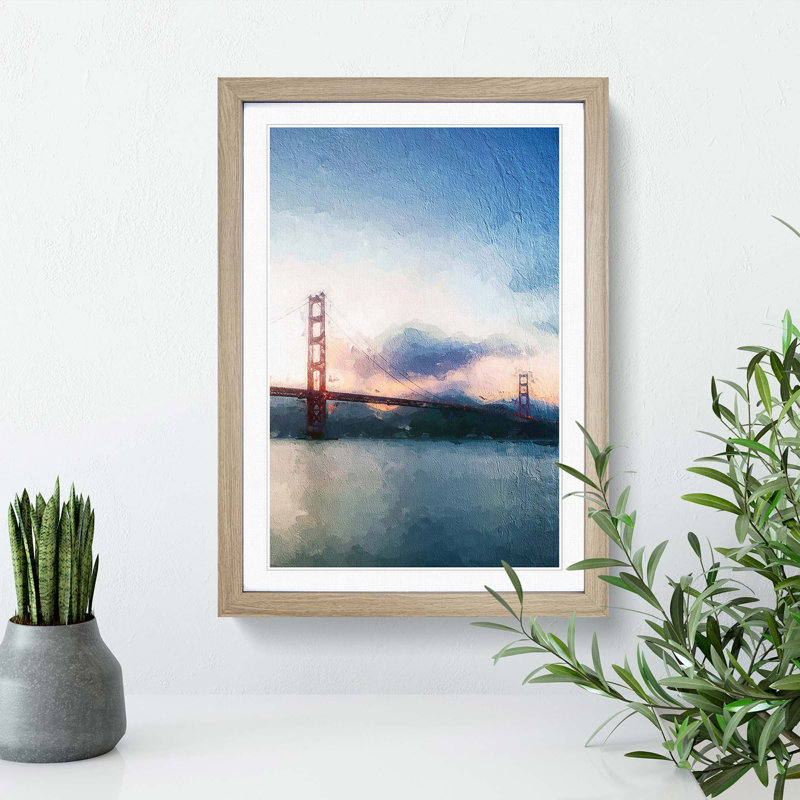 Golden Gate Bridge - Picture Frame Painting Print, 36cm H x 27cm W x 2cm D, Oak Framed